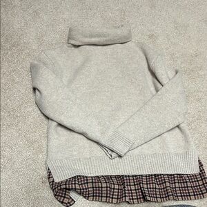 Joseph Cream Turtleneck Sweater with Plaid Hem